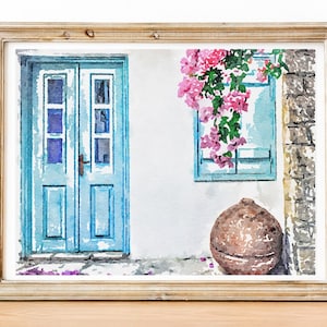 Cyprus Old house watercolor print, Door in Cyprus art print, Cyprus travel poster, Digital download 8x10, 11x14, 18x24