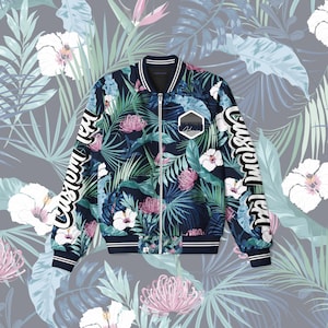 Custom tropical flower seamless pattern | Personalized jacket | custom print jacket | bomber jacket | Unisex Customised Jacket | Streetwear