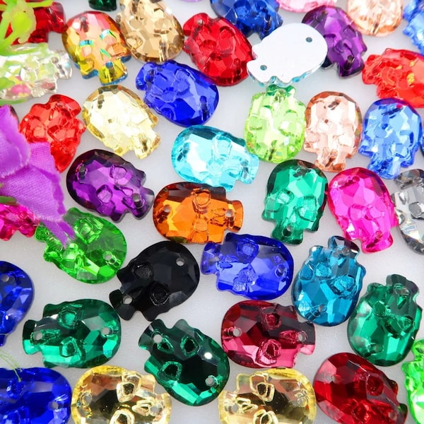 20pcs Skull Glass Crystal Flatback 2 Holes Sew On Rhinestone for Wedding Dress Shoes Bags