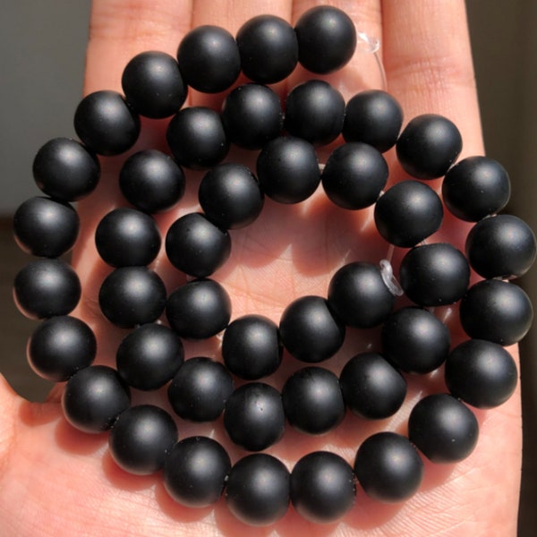 4/6/8/10/12mm Round Black Matte Color Stone Beads for Jewelry Making Bracelet