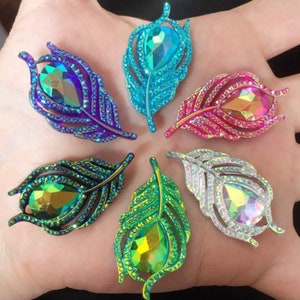 10 pièces Cabochon en résine plumes de paon couleur AB à dos plat pour la fabrication de bijoux accessoires de bricolage