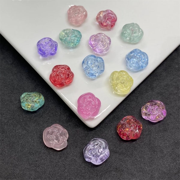 20pcs Rose Flower Glass Loose Beads for Jewelry Making Accessories