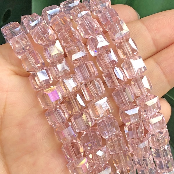 2/3/4/6/8mm AB Pink Color Cube Crystal Glass Loose Spacer Beads for Jewelry Making Accessories