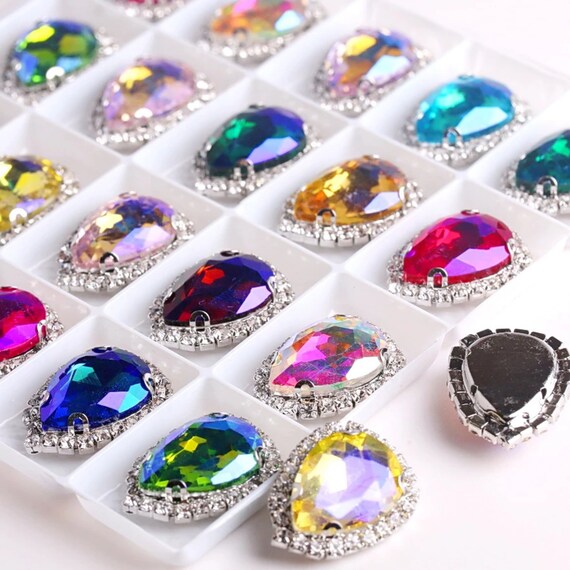 10pcs Colorful Teardrop-shaped Hand-sewn Rhinestone Claw Studs For