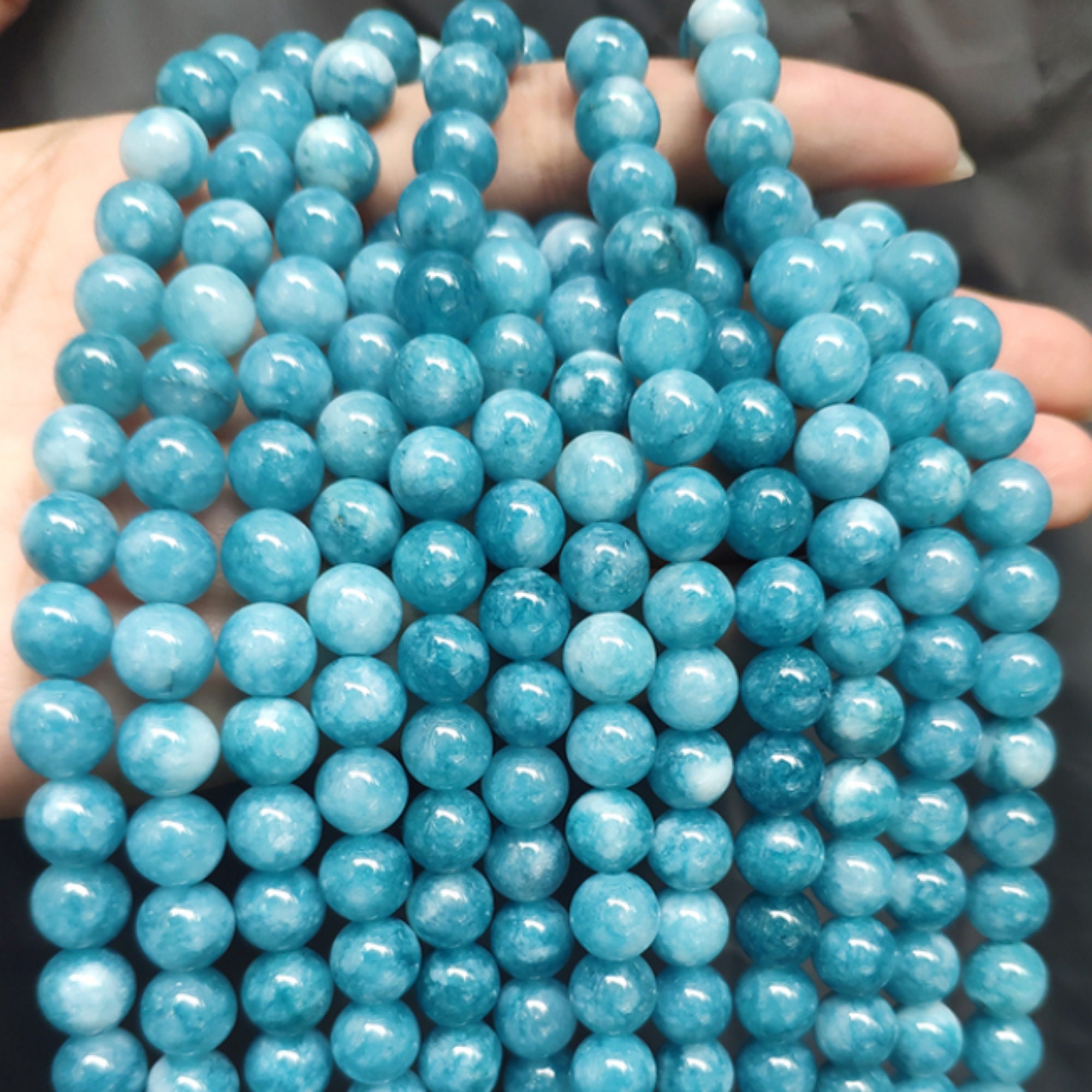4 6 8 10mm Round Blue Jade Stone Beads for Jewelry Making Bracelet