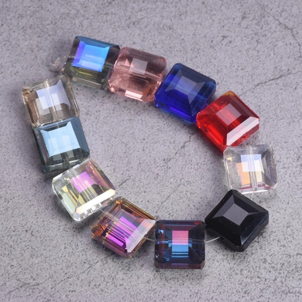 10pcs 13mm Square Faceted Crystal Glass Loose Spacer Beads for Jewelry Making Accessories