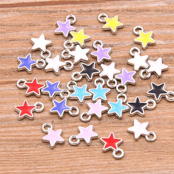 50Pcs/Lot Enamel Metal Star Charm Pendant Small Charms For DIY Bracelets  Necklaces Keychain Jewelry Making Accessories Findings