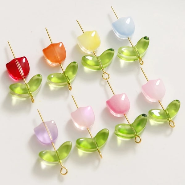 30pcs Tulips Flower Glass Beads for Jewelry Making Bracelet Earrings