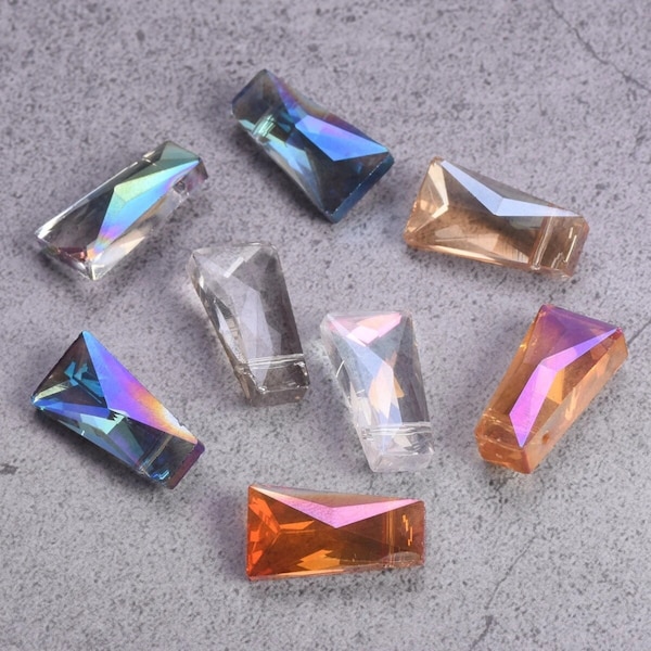 10pcs AB Color Trapezoid Shape Crystal Glass Loose Spacer Beads for Jewelry Making Accessories