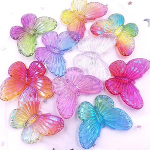 10 peças cabochão de resina borboleta cor AB com parte traseira plana para acessórios de fabricação de joias