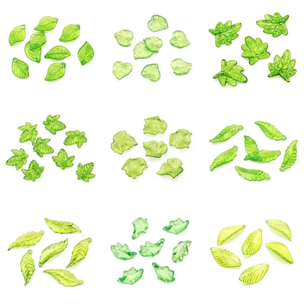 30pcs Green Leaves Plastic Charm Beads for Jewelry Making Accessories