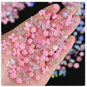 600 peças misturadas rosa arco flor coração resina base plana para fabricação de joias artesanais de unhas