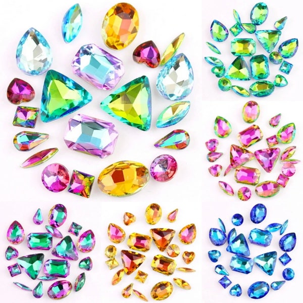 20pcs Mixed Shape AB Color Rainbow Glass Crystal Rhinestone Point Back for Wedding Dress Shoes Bags