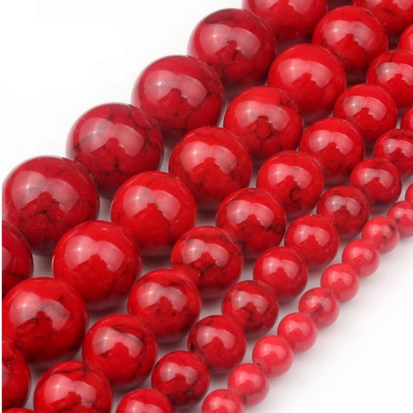 4/6/8/10/12mm Round Stone Red Howlite Beads for Jewelry Making Bracelet