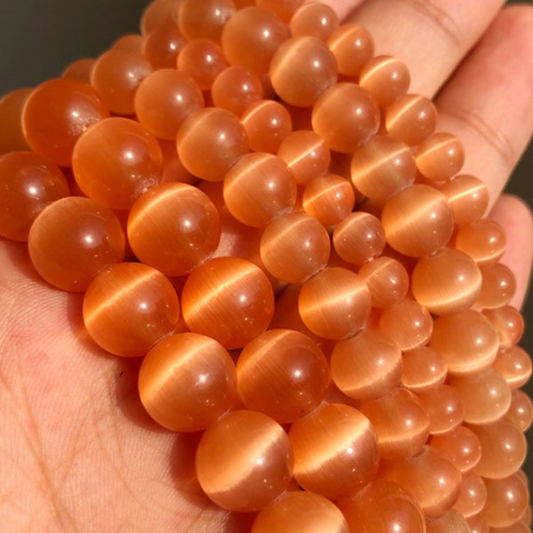 Perles rondes en forme d'oeil de chat Orange naturel, 4/6/8/10/12mm, pour la fabrication de bijoux