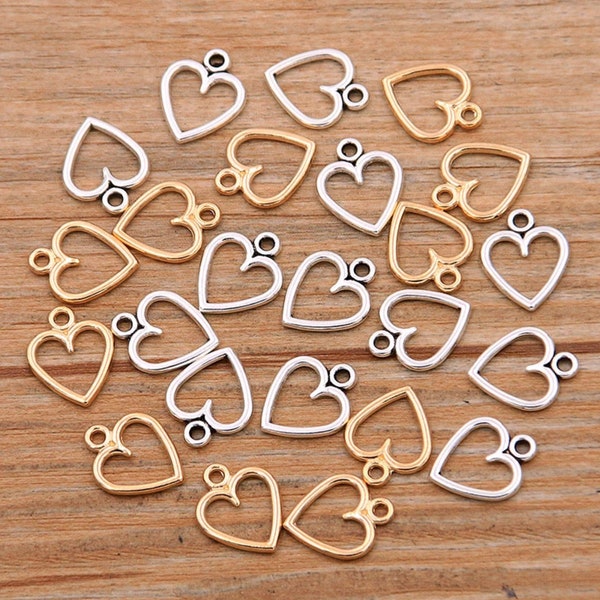 60pcs Metal Alloy Hollow Heart Charm Pendant for Jewelry Makings