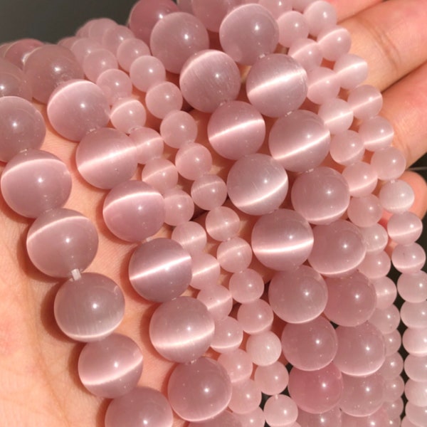 Perles rondes en forme d'oeil de chat rose clair, 4/6/8/10mm, pour la fabrication de bijoux et de bracelets