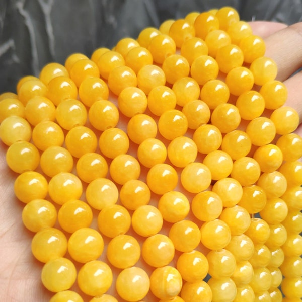 4/6/8/10mm Round Yellow Jade Stone Beads for Jewelry Making Bracelet