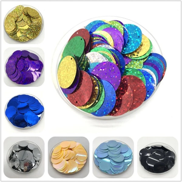 200pcs 25mm Large Sequins 1 Hole PVC Flat Round Loose Sequin Paillettes for Sewing Craft Decorations
