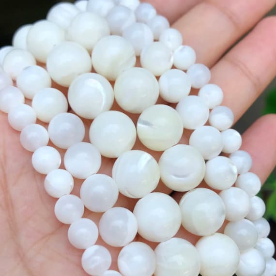 + 6,8,10,12mm Blanc Naturel Facette Shell Pearl Round Gemstone Beads 15" AAA 