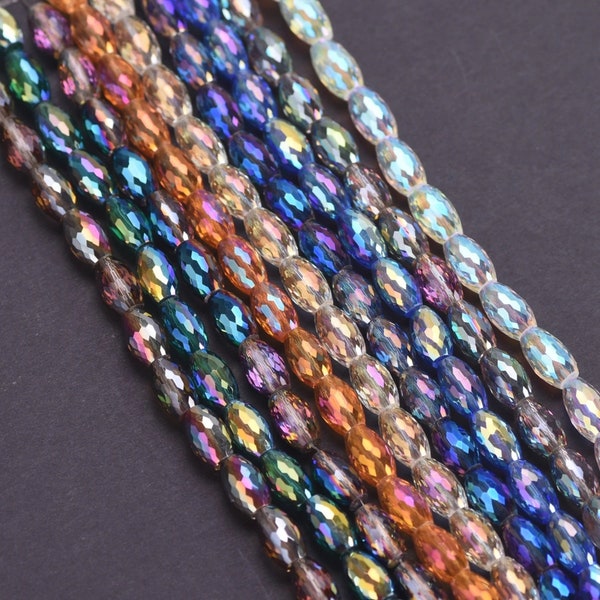 20pcs 10x6mm Faceted AB Color Oval Crystal Glass Loose Spacer Beads for Jewelry Making Accessories