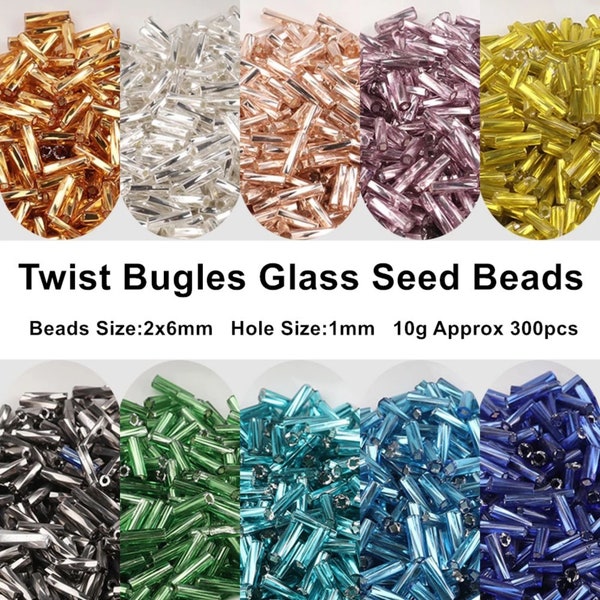 300pcs 2x6mm Twist Bugles Shape Glass Beads for Jewelry Making Accessories