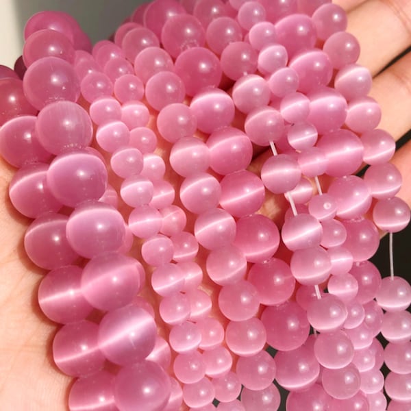 Perles rondes en pierre rose, 4/6/8/10/12mm, pour la fabrication de bijoux et de bracelets