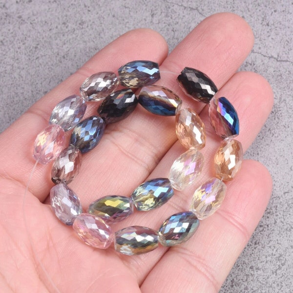 10pcs AB Color Cylinder Faceted Crystal Glass Loose Spacer Beads for Jewelry Making Accessories