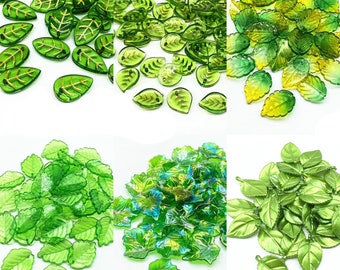 20pcs Green Leaf Acrylic Spacer Beads for Jewelry Making Accessories