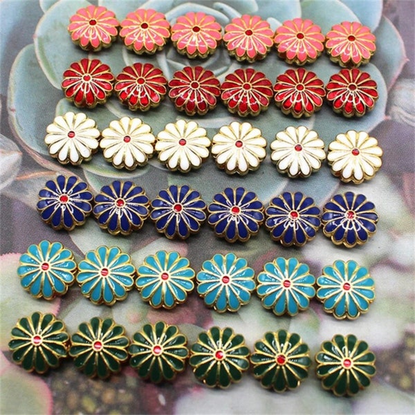 10pcs Flower Enamel Spacers Beads for Jewelry Making Accessories