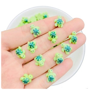 10 pièces cabochon tortue en résine verte à dos plat pour accessoires de fabrication de bijoux