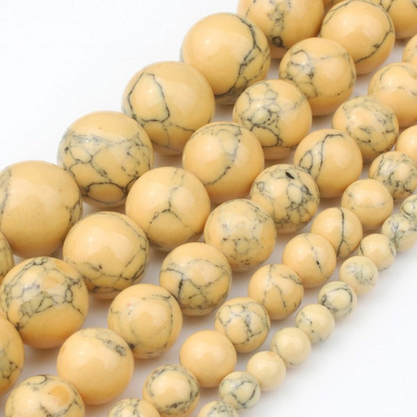 4/6/8/10/12mm Round Yellow Howlite Stone Beads for Jewelry Making Bracelet