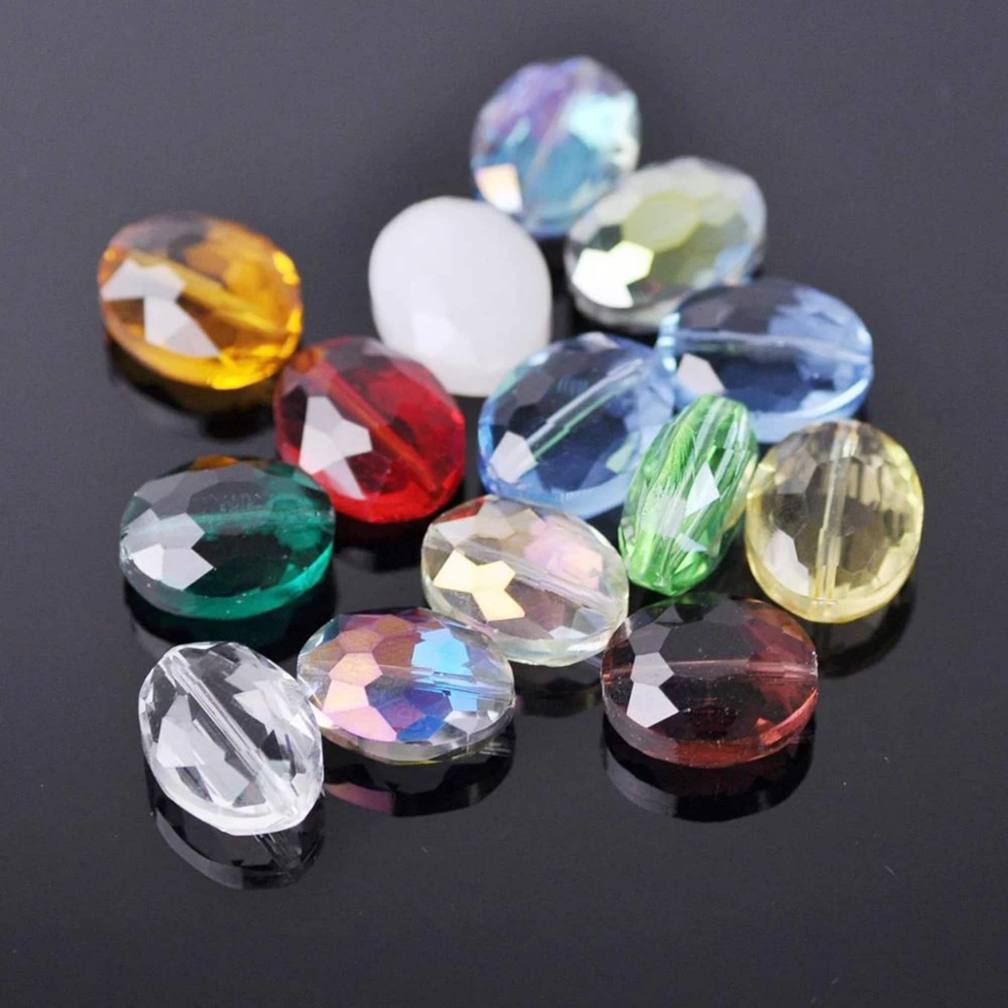 10pcs 20x16mm Flat Oval Faceted Crystal Glass Loose Spacer Beads for Jewelry Making Accessories