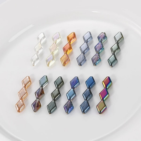20pcs Rhombus Shape Czech Glass Loose Spacer Beads for Jewelry Making Accessories