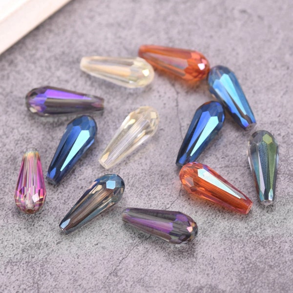 10pcs AB Color Teardrop Faceted Crystal Glass Loose Spacer Beads for Jewelry Making Accessories