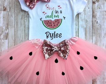 One in a melon baby girl outfit, Watermelon first Birthday outfit, Personalized 1st Birthday Girls bodysuit Summer Girl Birthday tutu dress