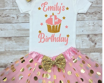 First Birthday Outfit Girl, 1st Birthday, personalized Pink gold First Birthday, 1st Birthday Tutu Dress, Baby 1st Birthday Photoshoot