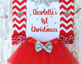 My First Christmas baby girl outfit Christmas tutu outfit set holiday girls dress personalized baby 1st Christmas My 1st Christmas outfit