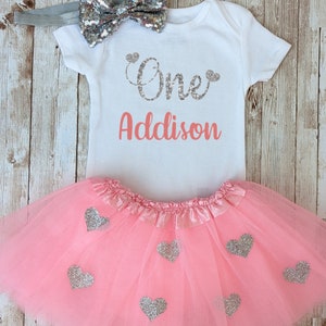 First Birthday Outfit Girl 1st Birthday Outfit Girl One Birthday dress 1st birthday bodysuit pink tutu 1st birthday baby girl Personalized