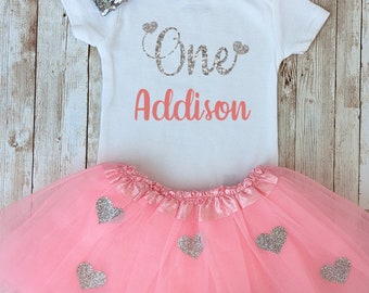 First Birthday Outfit Girl 1st Birthday Outfit Girl One Birthday dress 1st birthday bodysuit pink tutu 1st birthday baby girl Personalized