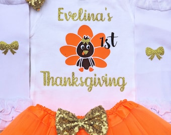GIRLS 1st thanksgiving My First Thanksgiving Baby Girl Outfit Baby Girl First Turkey Day personalized Bodysuit My 1st Thanksgiving tutu Set