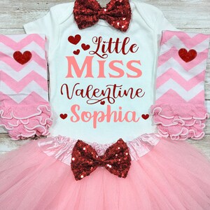 My First Valentine&#39;s Day Baby Girl Outfit Baby Girl Clothes Gift Bodysuit Miss little 1st Valentine Pink Vday Set personalized Tutu