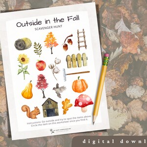 Outside in the Fall Scavenger Hunt Printable, Fall Activity, Homeschool Printable, Fall Scavenger Hunt Printable, INSTANT DIGITAL DOWNLOAD