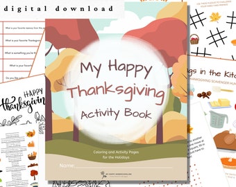 Thanksgiving Activity Book, Thanksgiving Printables, Printable Thanksgiving Workbook for Kids, Homeschool, INSTANT DIGITAL DOWNLOAD