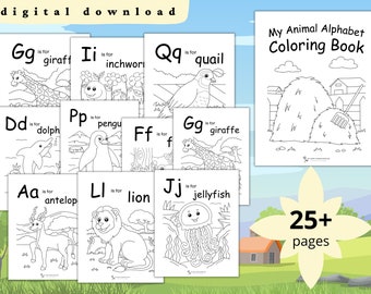 Tier Alphabet Malbuch Seiten, Alphabet Malvorlagen, Tier Malvorlagen, Tierbuch, Abc Färbung, SOFORTIGER DIGITALER DOWNLOAD
