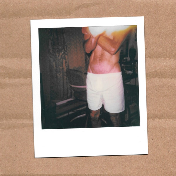 Selfie - Male Nude Study - Instant Photo - Queer LGBTQ+ Fine Art Photography - Semi-Nude Man - Gay Interest Retro Polaroid