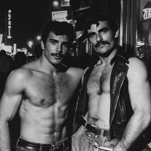 Denim & Leather - Vintage Gay Male Couple Photo (Circa 1980s, London, Digital Download, High-Res Restoration) - Queer Art LGBTQ+