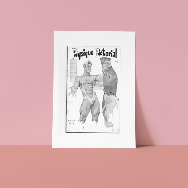 AMG's Physique Pictorial Vintage Poster with Harry Bush Art (October 1965 - Vol. 15, No. 1) - Unframed - LGBTQ Gay Queer Historical Print