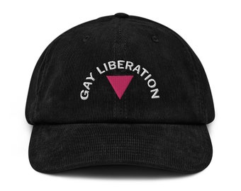 Gay Liberation Pink Triangle Embroidered Corduroy Hat - LGBTQ Pride Activism Cap - Stonewall Riot - Gay Rights Protest - Queer Gift