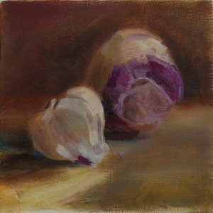 Garlic, Turnip, Original Oil Painting, Miniature Art, Food Fine Art, Kitchen Art image 1